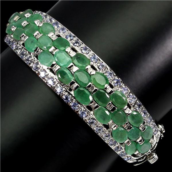 Natural Colombian Green Emerald & Tanzanite Bangle