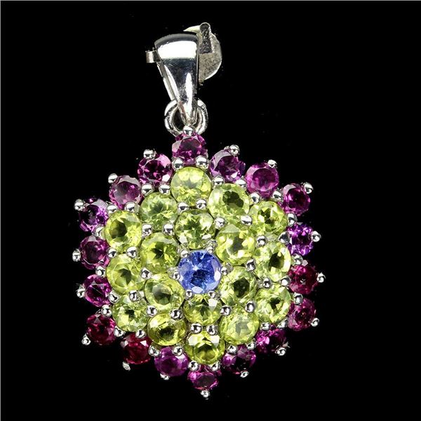 Natural Unheated Tanzanite Peridot Rhodolite Pendant