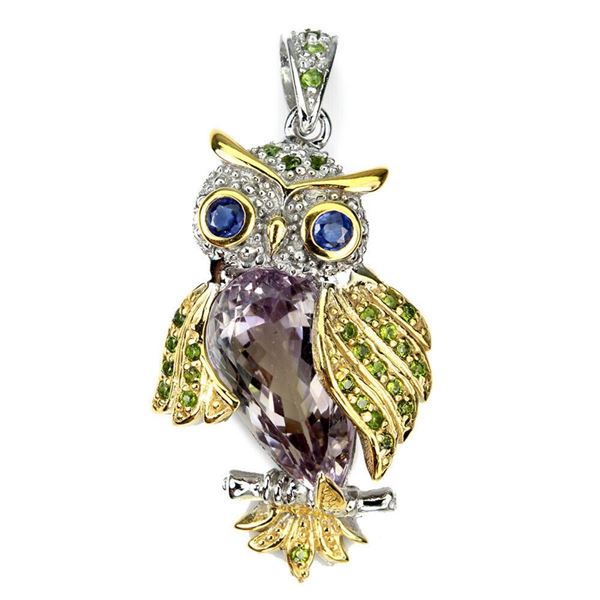 Natural Handmade Ametrine  Kyanite Owl Pendant