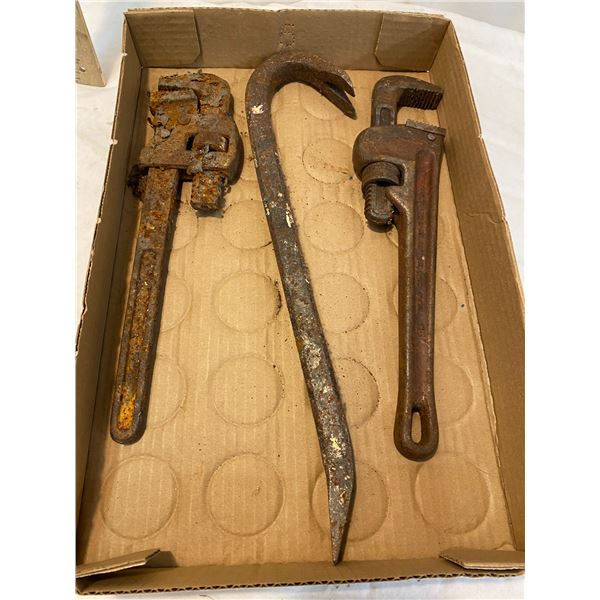 Pipe wrenches and crow bar