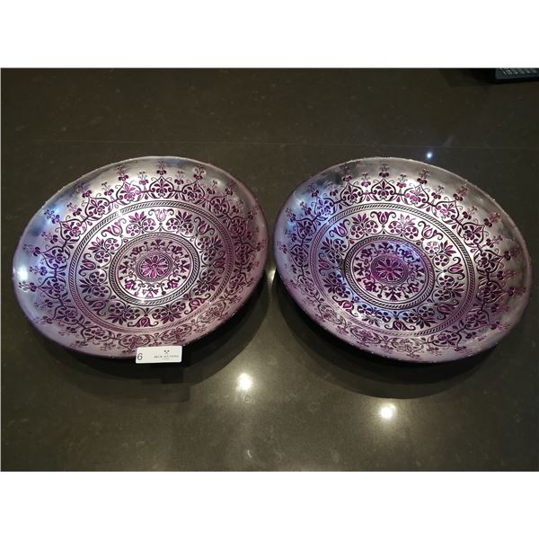 2 x Violet Coloured Decorative Glass Bowls