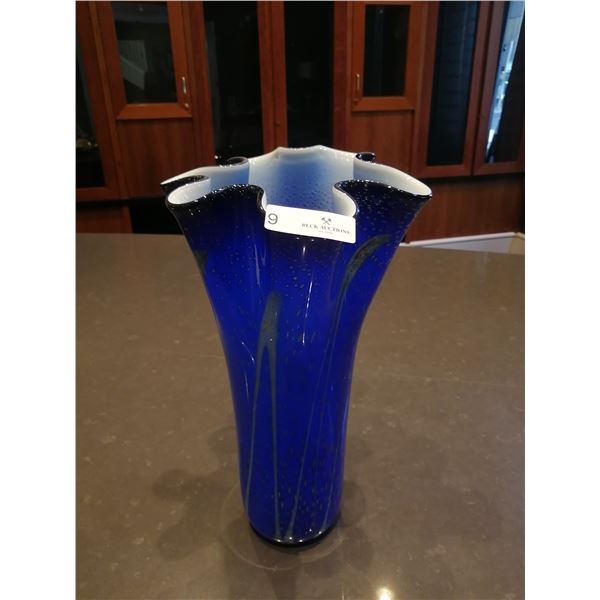 Large Blue Painted Glass Vase