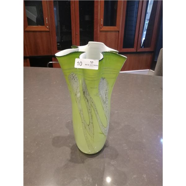 Large Green Painted Glass Vase