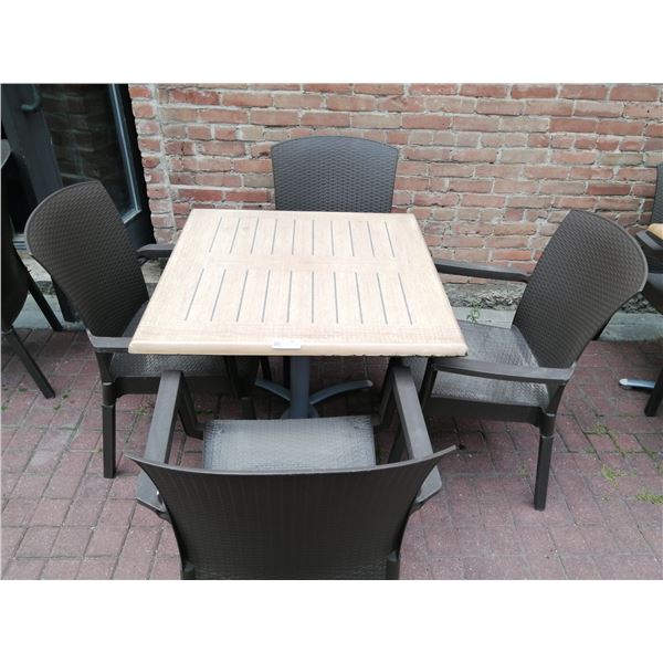 Large Folding Patio Table w/ 4 x Wicker-Like Plastic Chairs