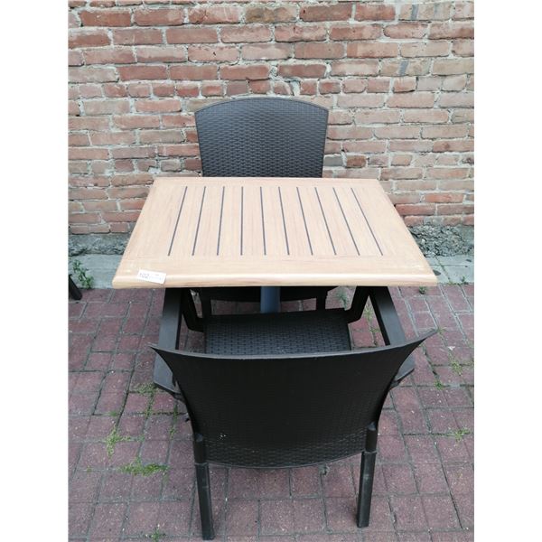 Small Folding Patio Table w/ 2 x Wicker-Like Plastic Chairs