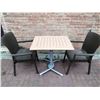 Image 1 : Small Folding Patio Table w/ 2 x Wicker-Like Plastic Chairs