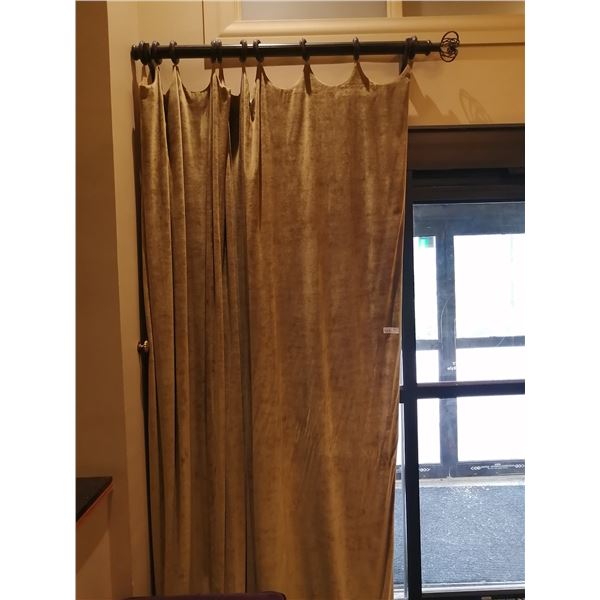 2 x Fabric-Lined Curtains w/ Curtain Tie-Down Assembly and Curtain Rods