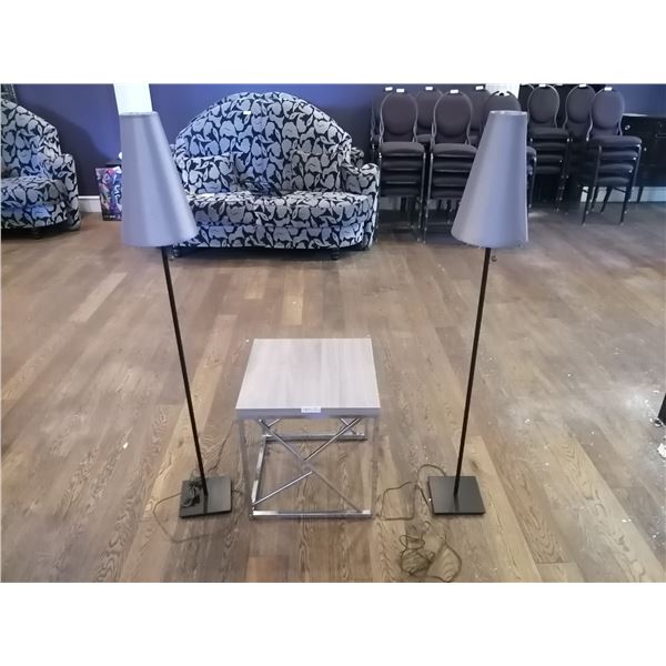 2 x Floor Lamps and Modern Wooden Side Table