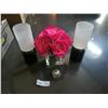 Image 1 : 2 x Tea Light Holders, Artificial Roses, and Small Oil Wick Lamp