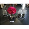 Image 1 : 3 x Tea Light Holders, Artificial Roses, and Small Oil Wick Lamp