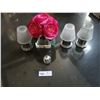 Image 1 : 3 x Tea Light Holders, Artificial Roses, and Small Oil Wick Lamp
