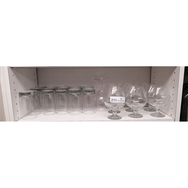 9 x Brandy Snifters, 2 x Wine Glasses, 16 x High Ball Glasses