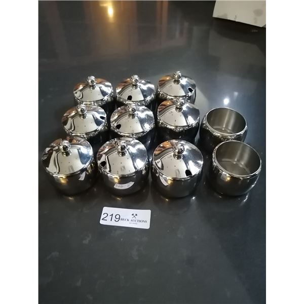 11 x Steel Sugar Pots (No Spoons, 2 x Are Missing Lids)