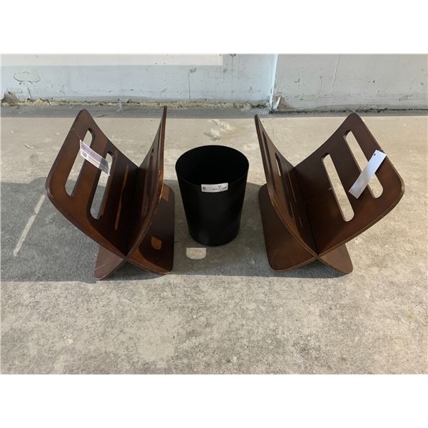 2 x Vintage Wooden Magazine Racks w/ Garbage Bin