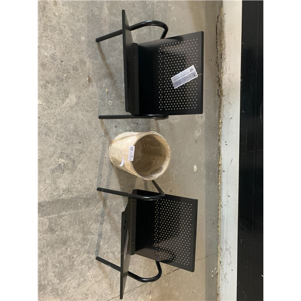 2 x Metal Magazine Racks w/ Decorative Trash Bin