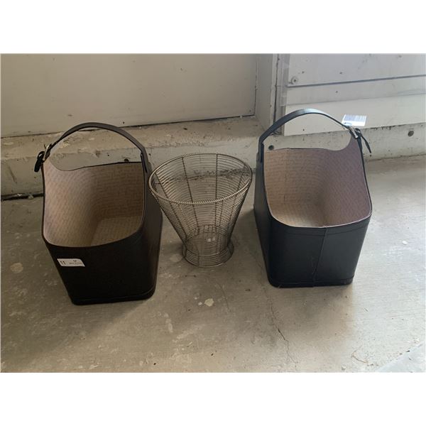 2 x Leather-Style Magazine Racks w/ Metal Frame Trash Bin