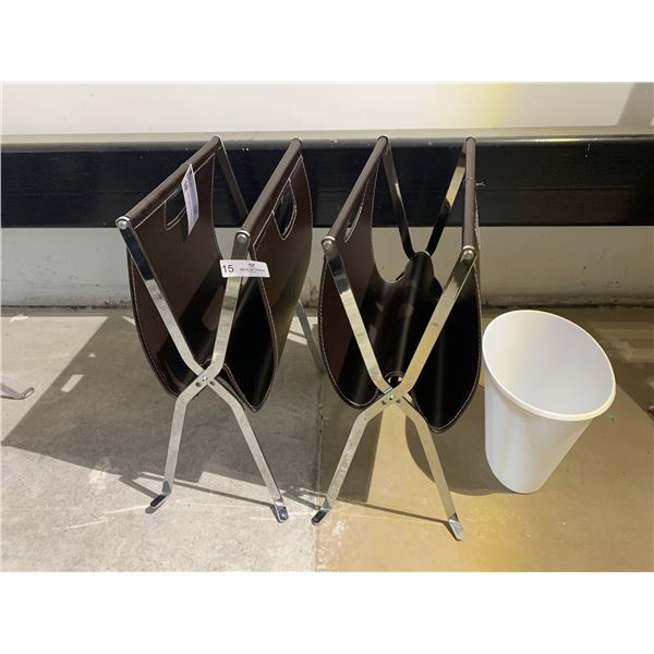 2 x Leather-Style Collapsible Magazine Racks w/ Plastic Trash Bin