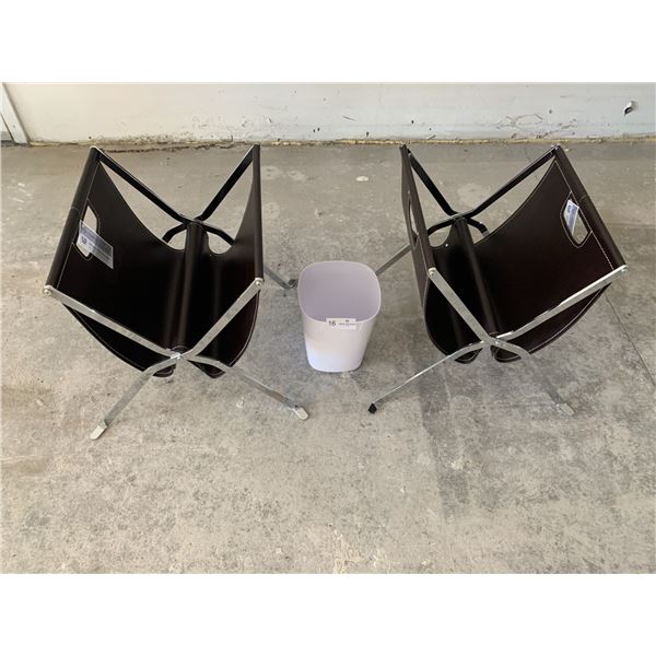 2 x Leather-Style Collapsible Magazine Racks w/ Plastic Trash Bin