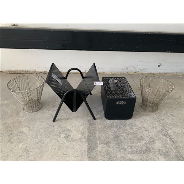 2 x Magazine Racks and 2 x Metal Frame Trash Bins