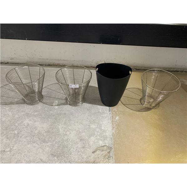 3 x Metal Frame Trash Bins and Plastic Trash Bin