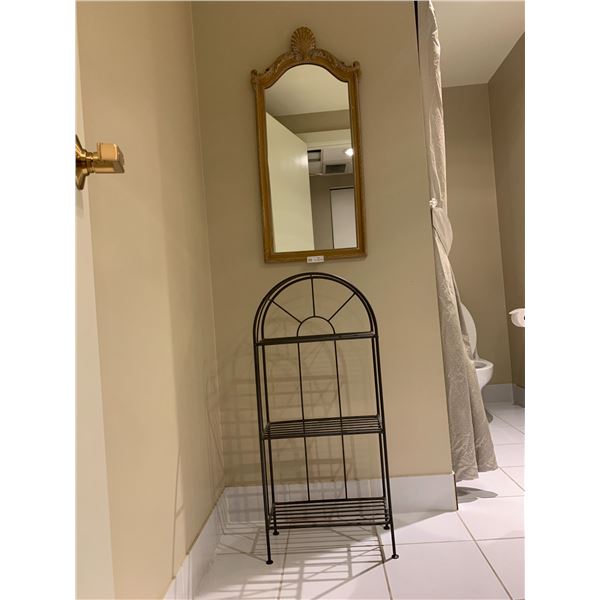 3-Tier Metal Shelf and Ornate Wall Mirror