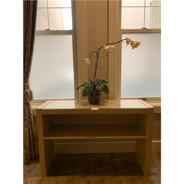 Glass Top Wooden Shelf w/ Artificial Flowers