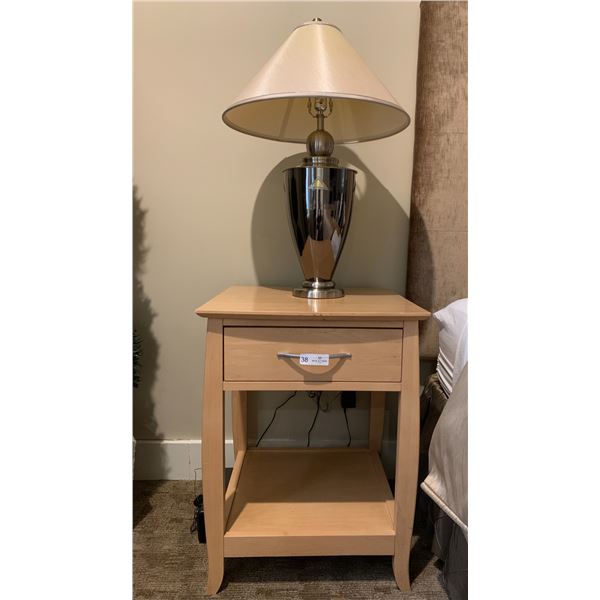 Wooden Nightstand w/ Metal Lamp