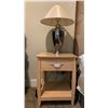 Image 1 : Wooden Nightstand w/ Metal Lamp