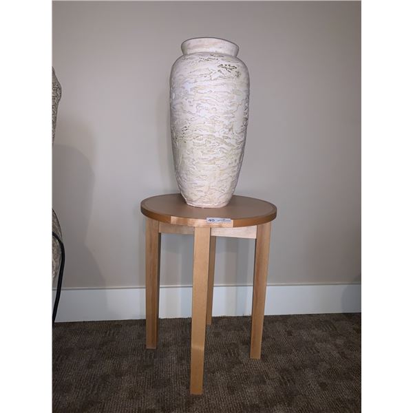 Wooden Side Table and Large Plaster Vase