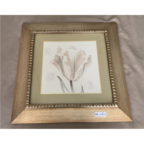 Gold/Metallic-Framed Floral Artwork - Artist Unknown