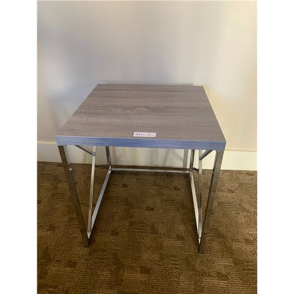 Gray Wood-Top Metal Side Table