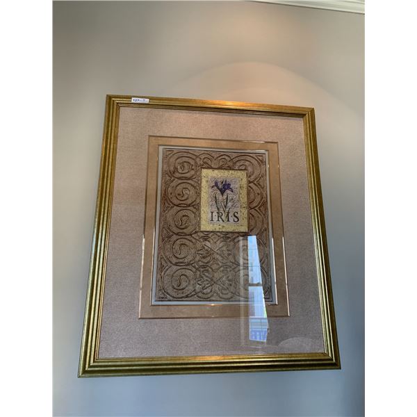 Gold/Metallic-Framed Floral Artwork "Iris" - Artist Unknown