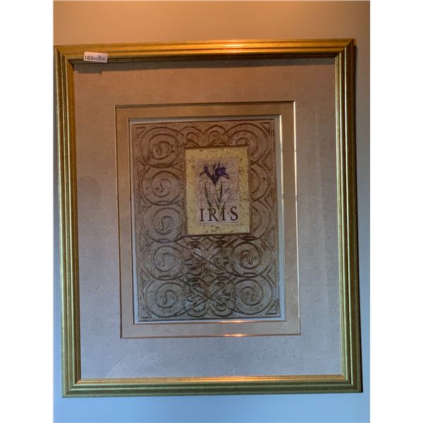 Gold/Metallic-Framed Floral Artwork "Iris" - Artist Unknown