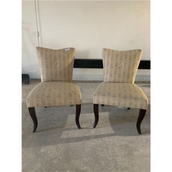 2 x Upholstered White and Blue Accent Chairs