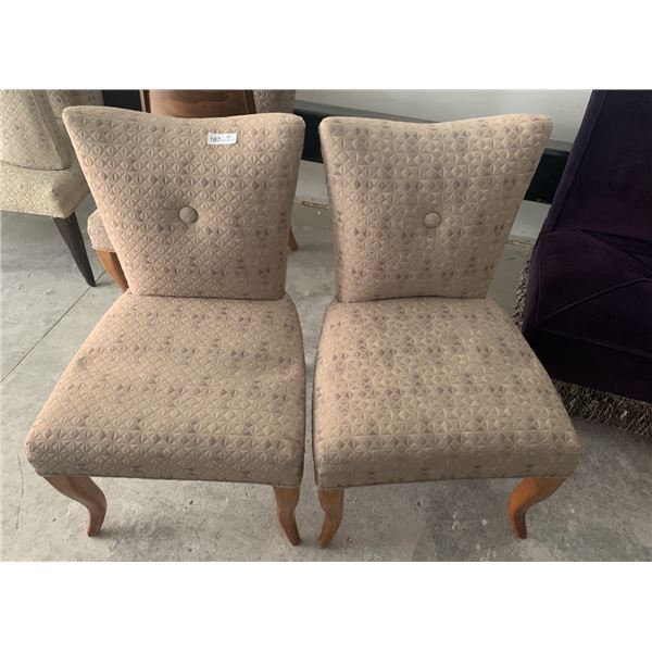 2 x Upholstered White and Pink Accent Chairs