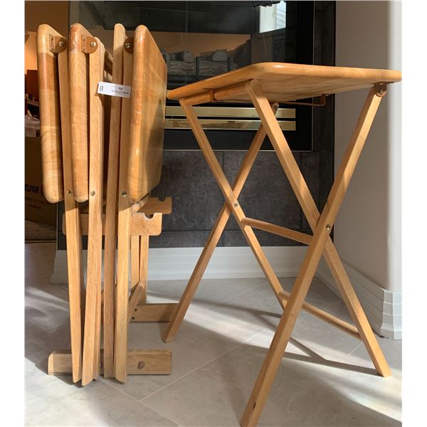 4 x Wooden Folding Tables, w/ Matching Storage Stand