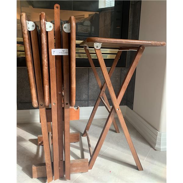 4 x Wooden Folding Tables, w/ Matching Storage Stand