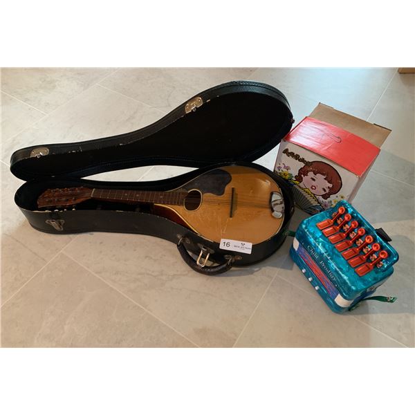 Mandolin (Unbranded) w/ Carrying Case & Children's Miniature Toy Accordion