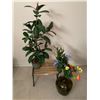 Image 1 : 1-Seater Garden Bench, Artificial Flowers in Large Glass Vase, Large Artificial Rubber Plant