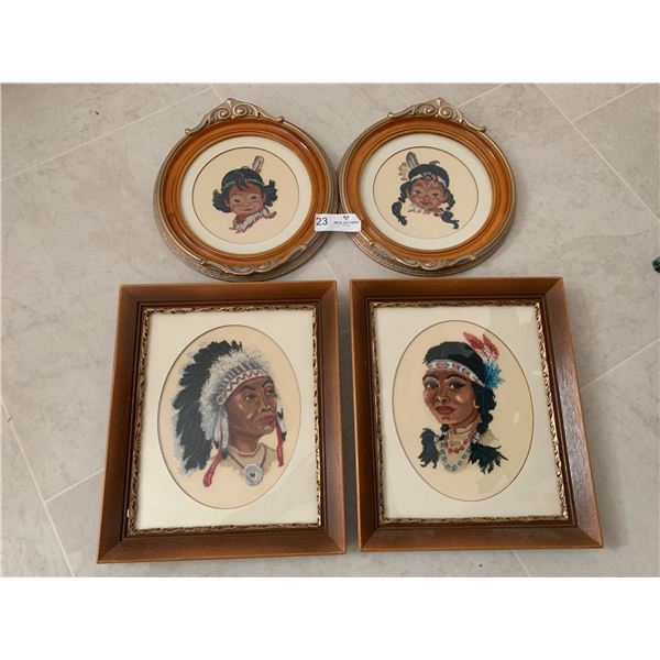 Needlepoint Native-American Themed Artwork - Hand-Painted, Framed