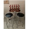 Image 1 : 4 x Black Leather Cushion/Metal Frame Barstools And Wooden Wine Rack