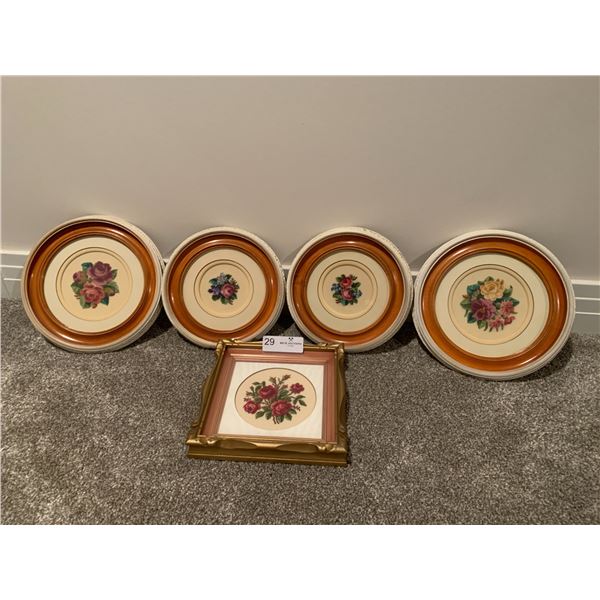 Framed Needlepoint Floral Artwork Set