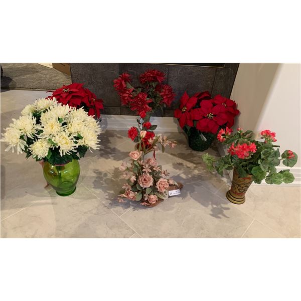 Large Assortment of Potted Artificial Flowers