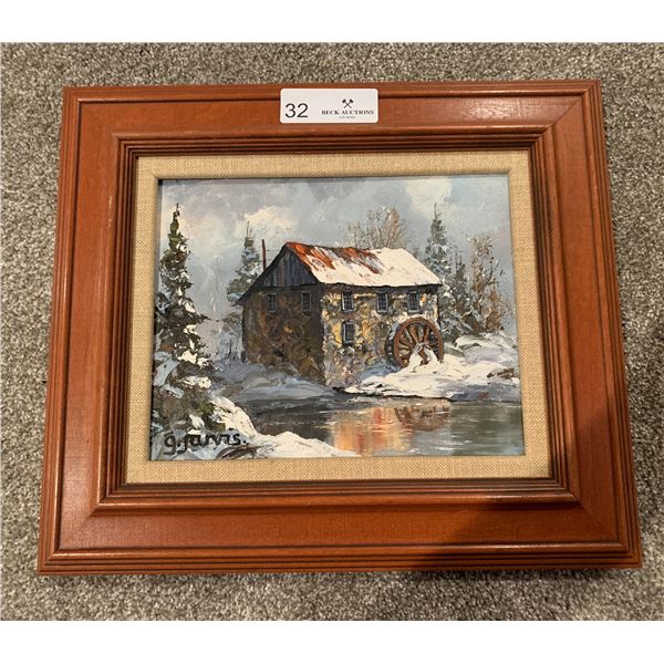 "A Winter Mill" Framed Acrylic Painting By G. Jarvis