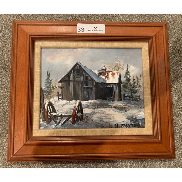 "A Winter Barn" Framed Acrylic Painting By G. Jarvis