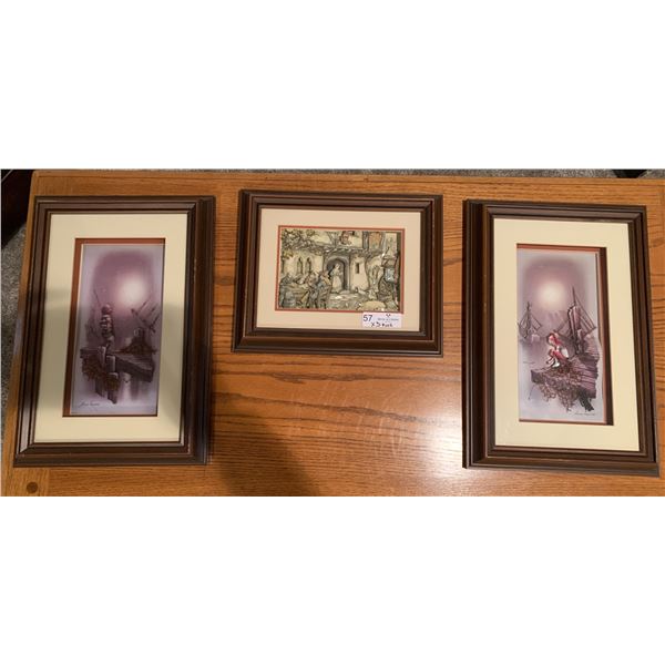 3 x Decoupage Artworks - By Andres Orpinas And Anton Pieck, Wooden Framed