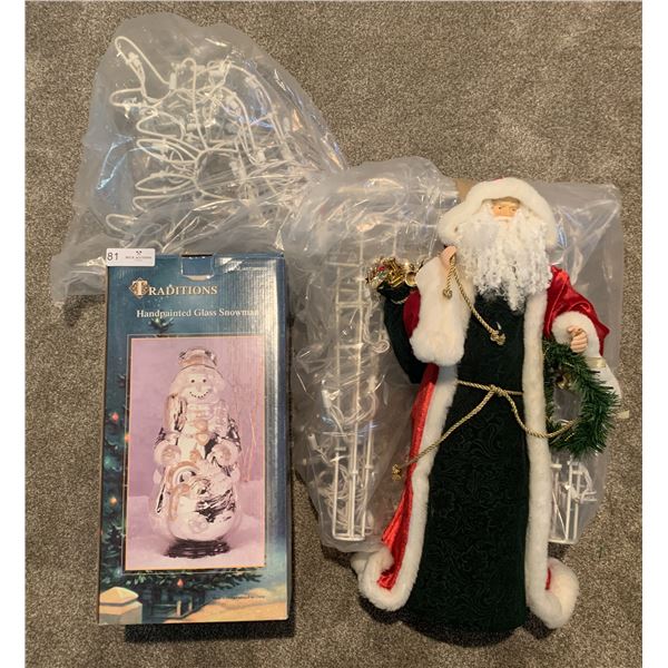 Christmas Décor - Santa Decoration, Hand-Painted Glass Snowman, & Light-Up Reindeer