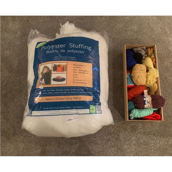 Big Bag Of Polyester Stuffing & Large Collection Of Assorted Yarn