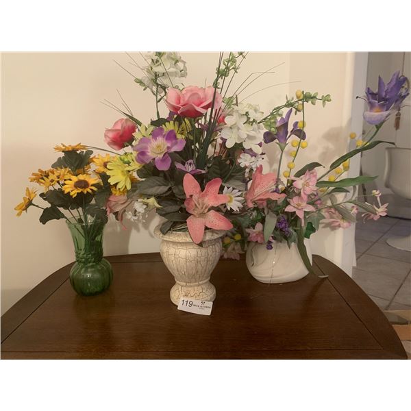 3 x Flower Pots w/ Artificial Flowers