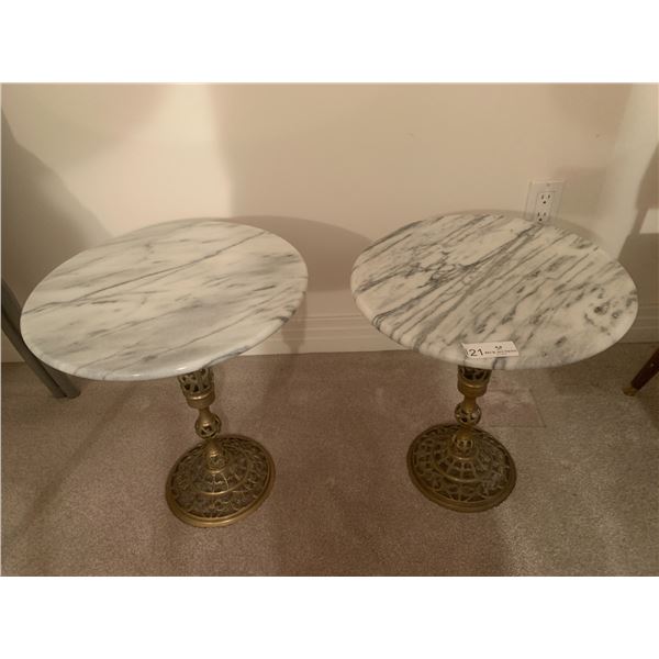 2 x Marble-Top Side Tables With Metal Base